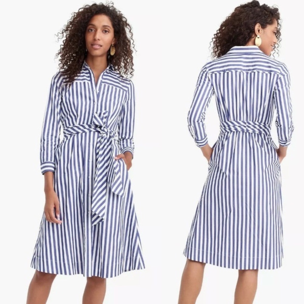 J. Crew Striped Tie Front Shirt Dress
